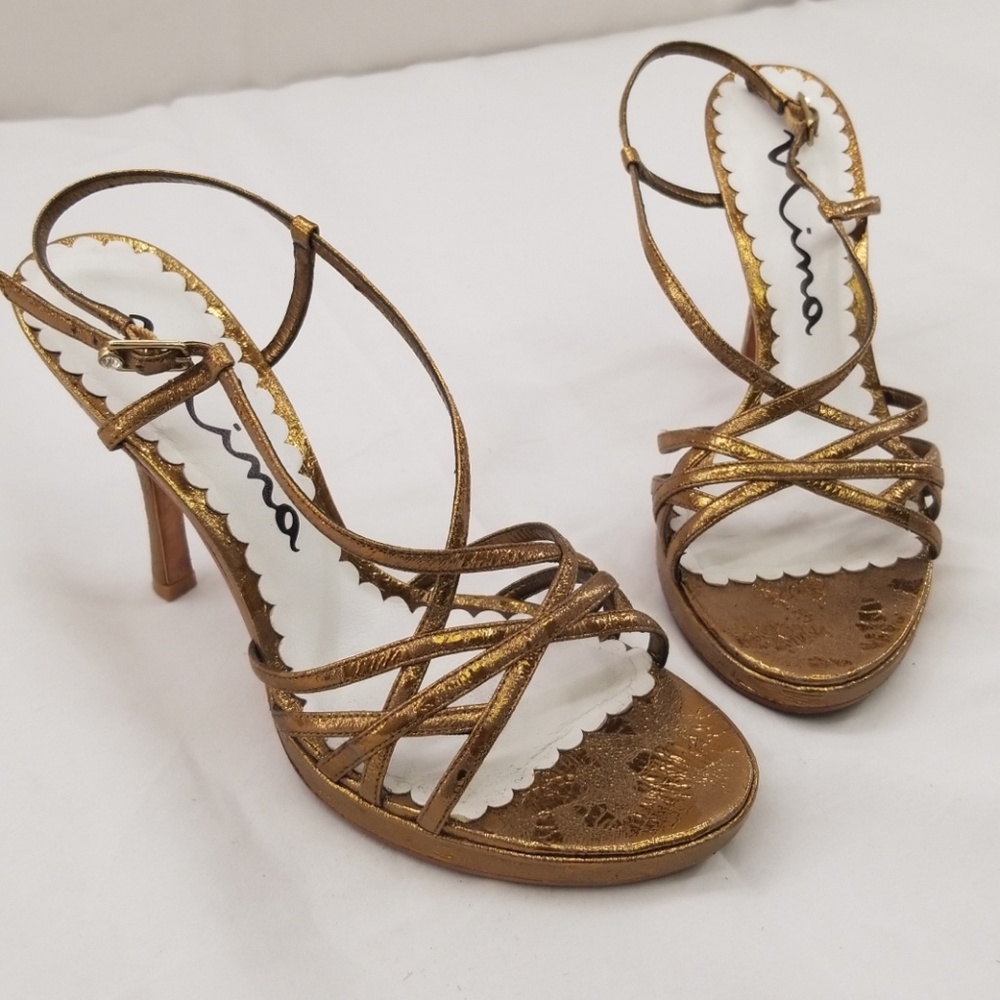 Nina Gold Foil Strappy Heels